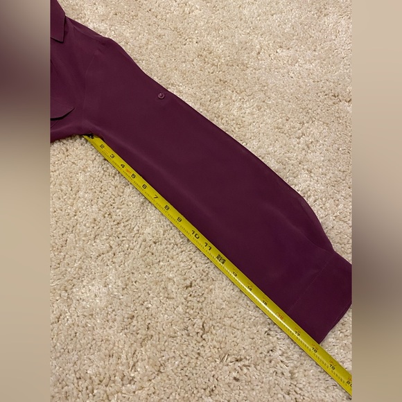 PURPLE LONG SLEEVE COLLARED VNECK MESH SEE THROUGH BLOUSE BUTTON ROLL UP CUFFS - Picture 13 of 13